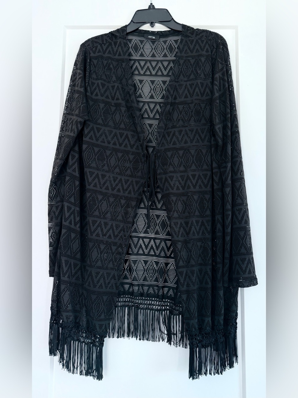 EUC Apt. 9 Black Openwork Fringe Kimono Swimsuit Cover-up, XL